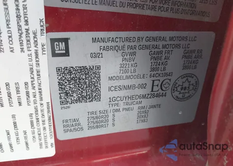 2021 Chevrolet Silverado 1500 4Wd Short Bed High Country/4Wd Standard Bed High Country из США, поврежденный, VIN 1GCUYHED6MZ284644